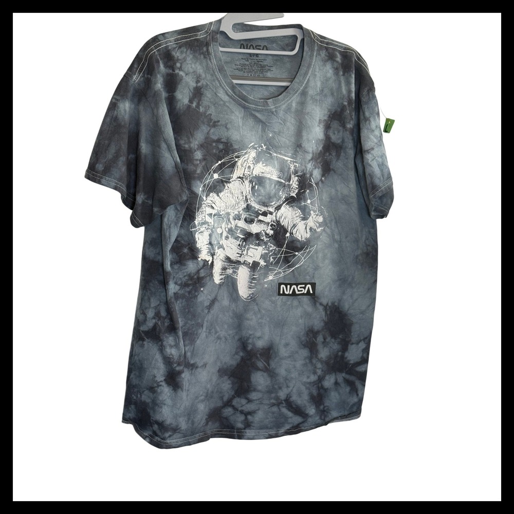 NASA Astronaut Graphic Tie Dye T-Shirt Grey Charcoal Mens Large L/G